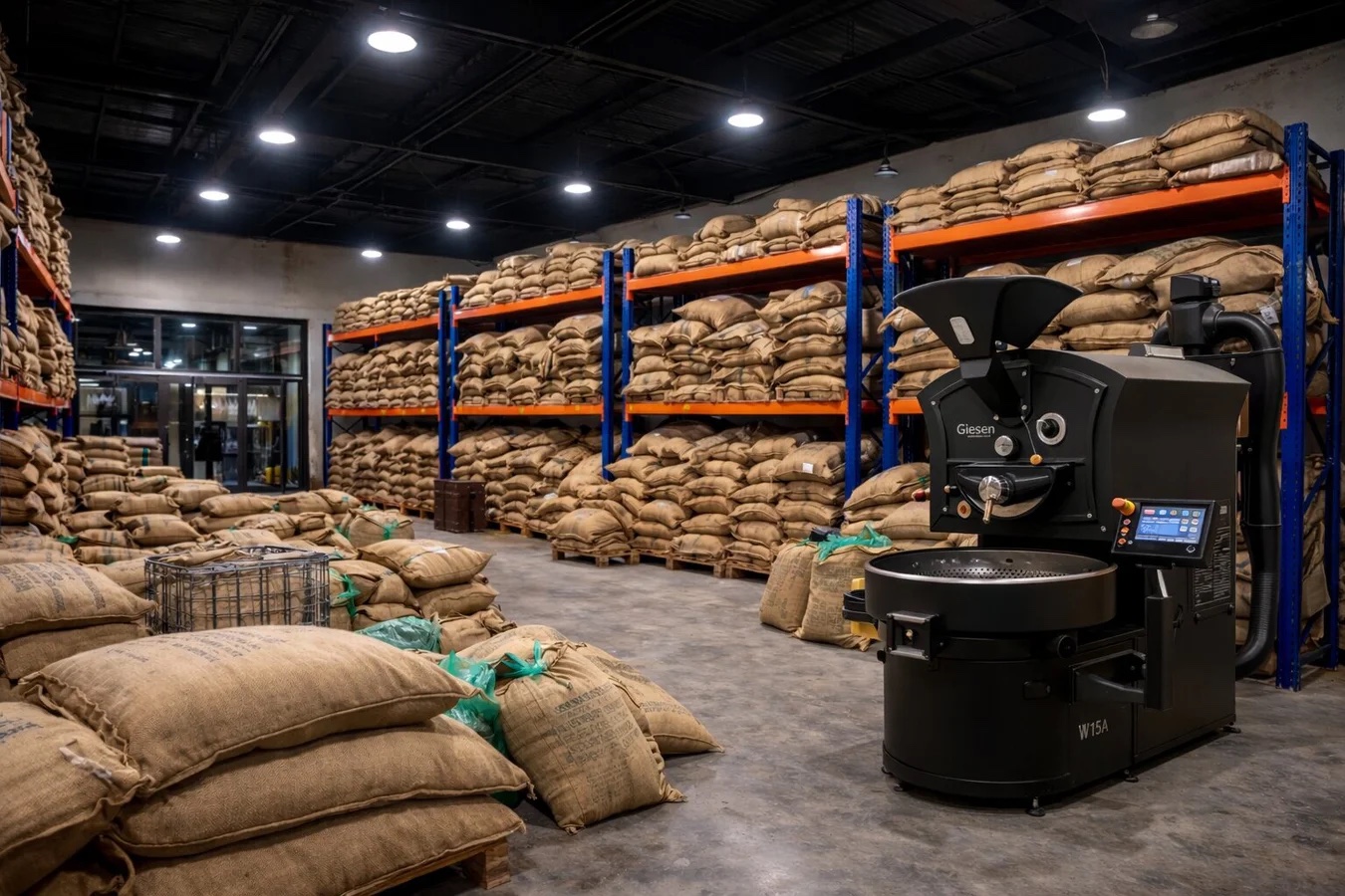 محمصة Giesen W15A ومستودع البن الأخضر في seren